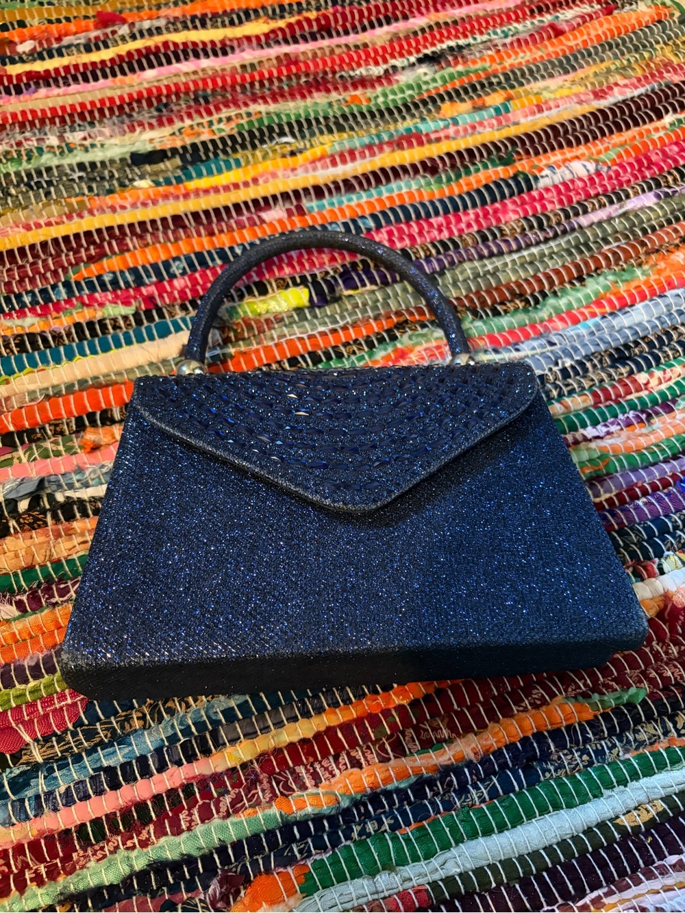 & Other Stories Navy Blue Glitter Top-Handle Mini Bag